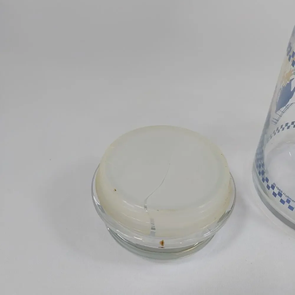 Vintage Hallmark 1986 Glass Cannister Blue‎ Teapot Pink Heart Yellow Daisy